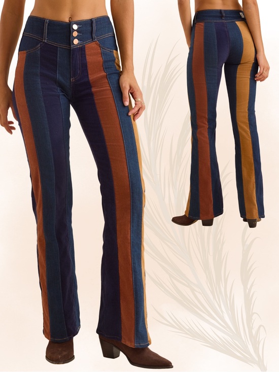 Altar'd State Denim - Women Altar D State Fun Retro Flare Denim Jeans Stripes Festival Boho Chic Sz29